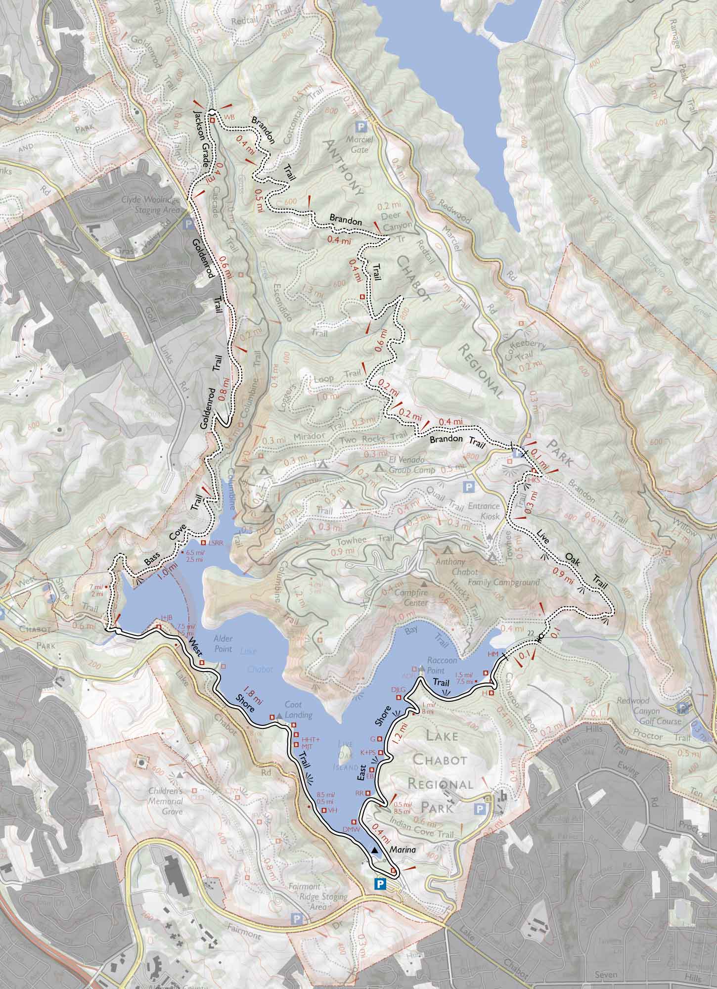 Lake Chabot Fishing Map Lake Chabot Bicycle Loop