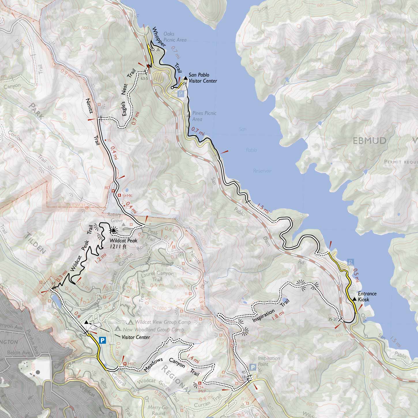 San Pablo Reservoir Fishing Map Tilden Regional Park And San Pablo Reservoir