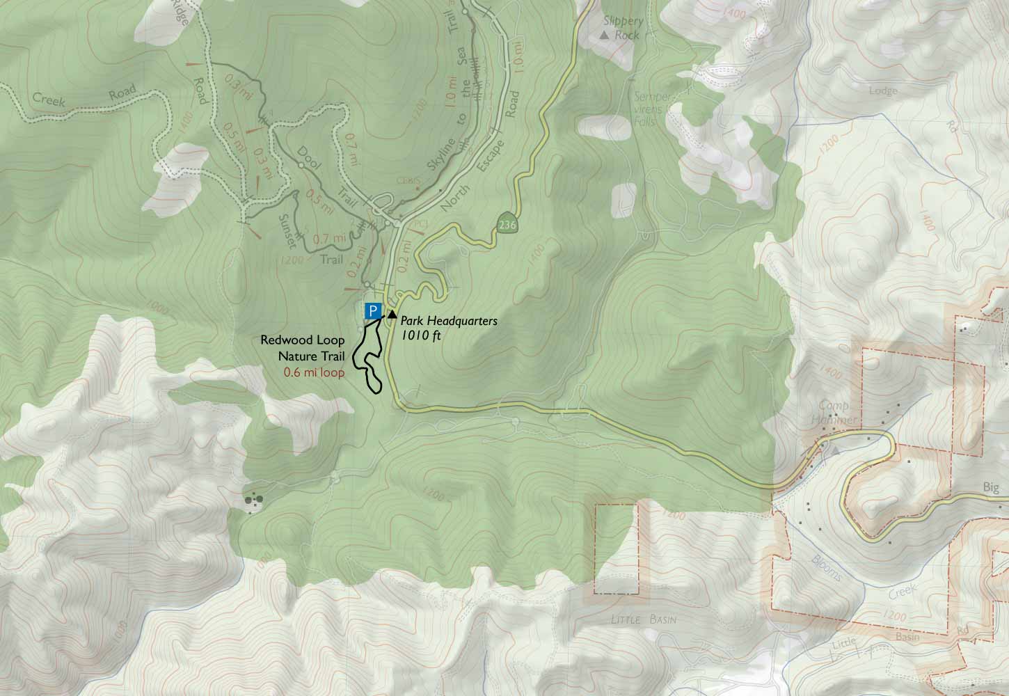 Map of the Redwood Loop, Big Basin Redwoods State Park