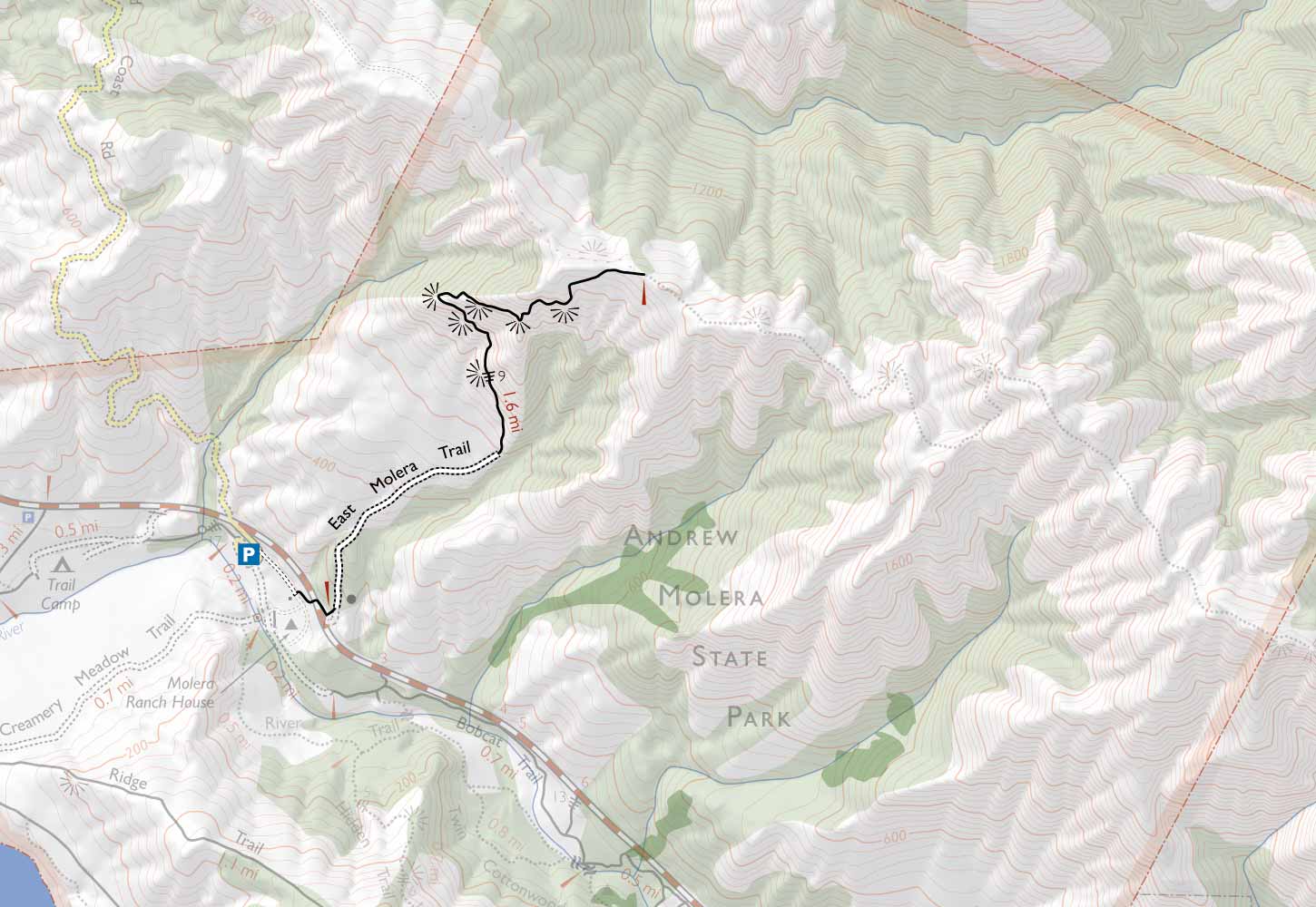 Map of the East Molera Trail in Andrew Molera State Park, Big Sur