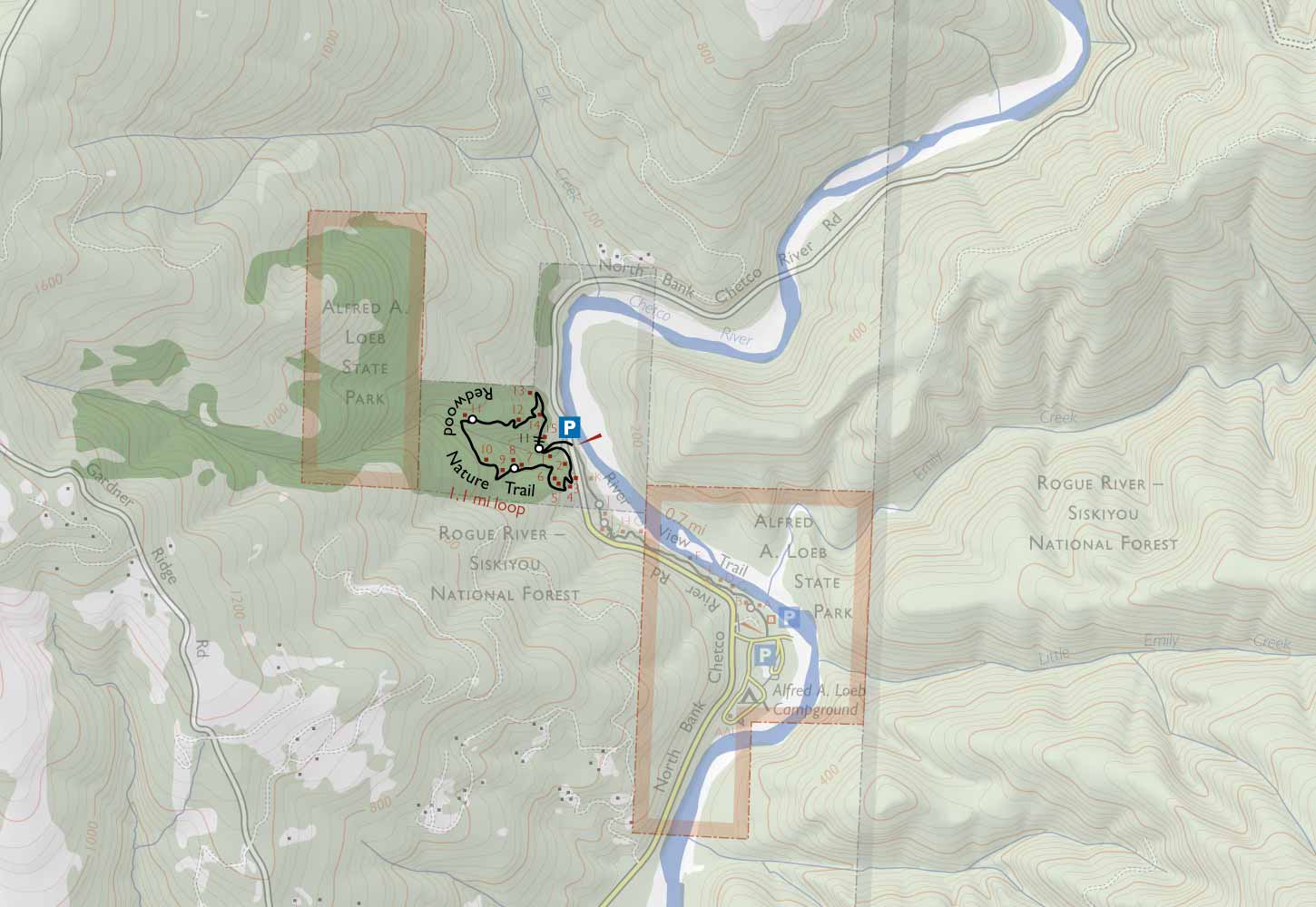 Map of the Redwood Nature Trail in Siskiyou National Forest
